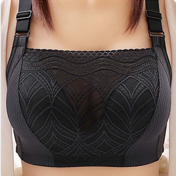 Bigersell Sports Bras for Women Plus Size Full-Coverage Wireless Bra Mesh V-Neck Lace Bra Back Hook and Eye Closure Padded Bralettes No Underwire Black XXL