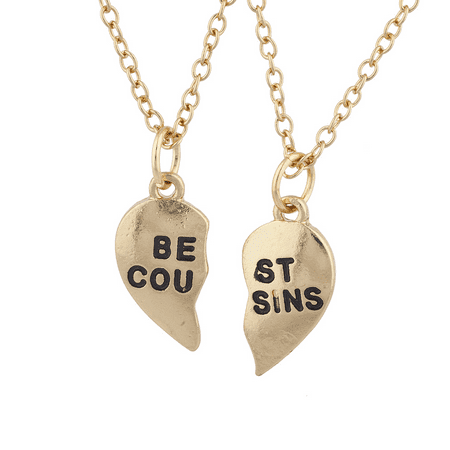 Lux Accessories Goldtone Best Cousins Broken Heart Charm Necklace Set