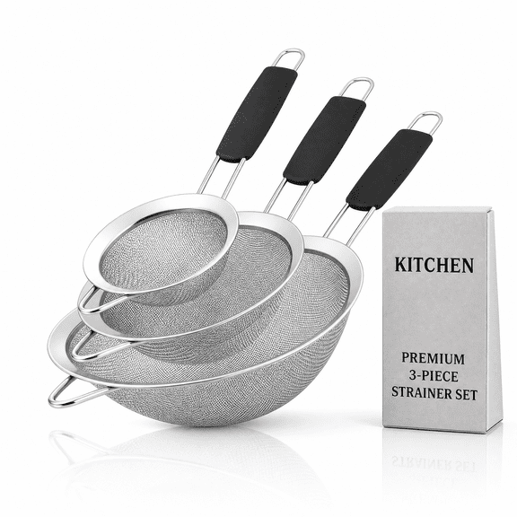 Yilush Fine Mesh Strainers - Premium Stainless Steel Colander Sieve Sifters, with Durable Mesh and Sturdy Handle, Excellent for Sifting Dry ingredients, Flour, Pastas, Rice, Tea (3.15" 4.72" 7.87")