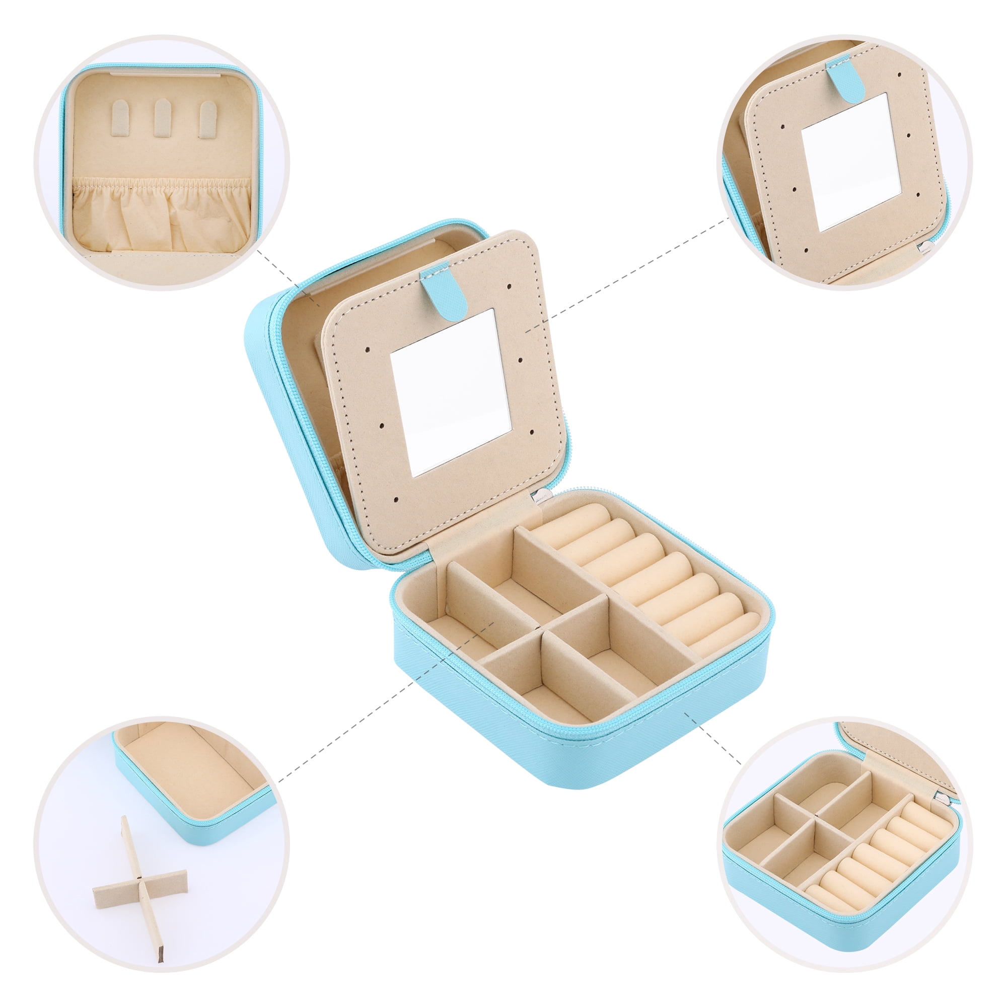Unique Bargains Mini Travel Jewelry Box with Mirror Sky Blue