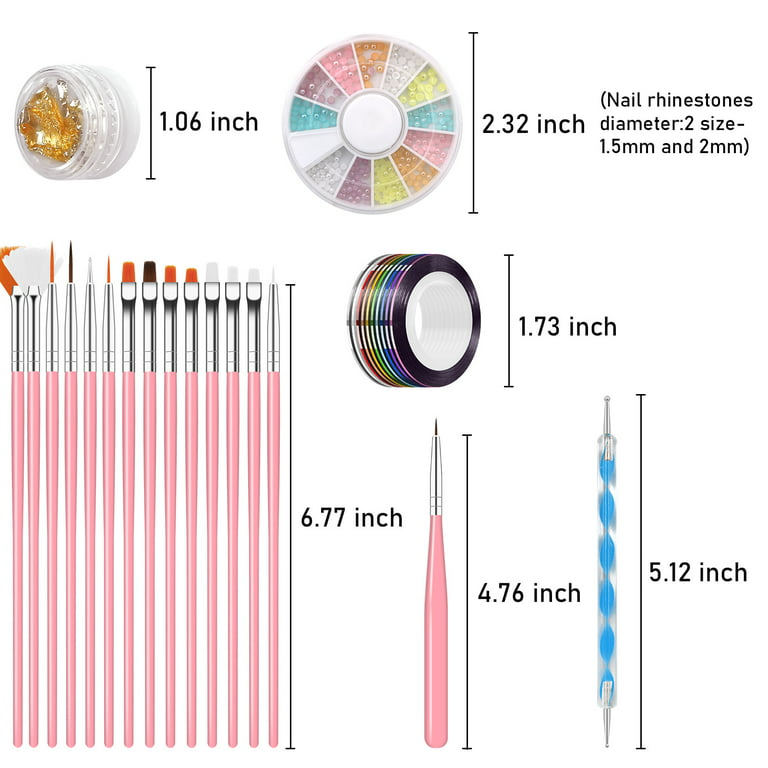 Pinkiou Nail Art Brushes Kit Pen Designer Stamp Tools for Nails Decorations, Pink, Adult Unisex, Size: Large