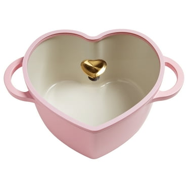 Paris Hilton 4.6 Quart Heart-Shaped Dutch Oven, Cast Aluminum with Clean Ceramic™ Nonstick Coating & Silicone Rim Glass Lid, Pink