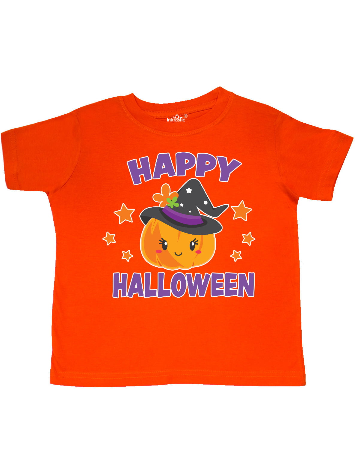 inktastic Happy Halloween Pumpkin with Witch Hat and Stars Toddler T-Shirt