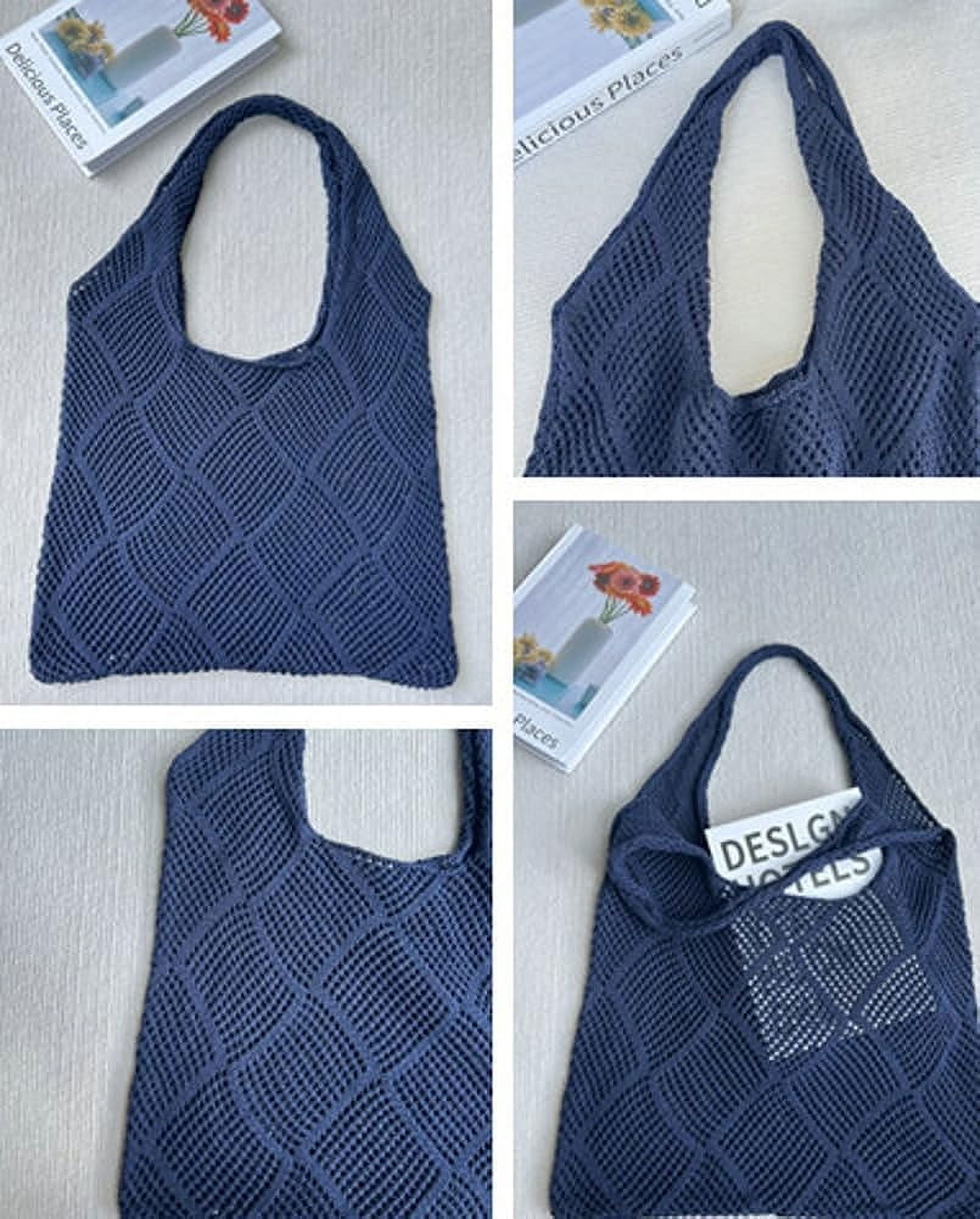 Kukuzhu Women Crochet Shoulder Bag Crochet Mesh Tote Bag Knit Hobo Bag Aesthetic Shoulder Handbag Woven Shopping Bags