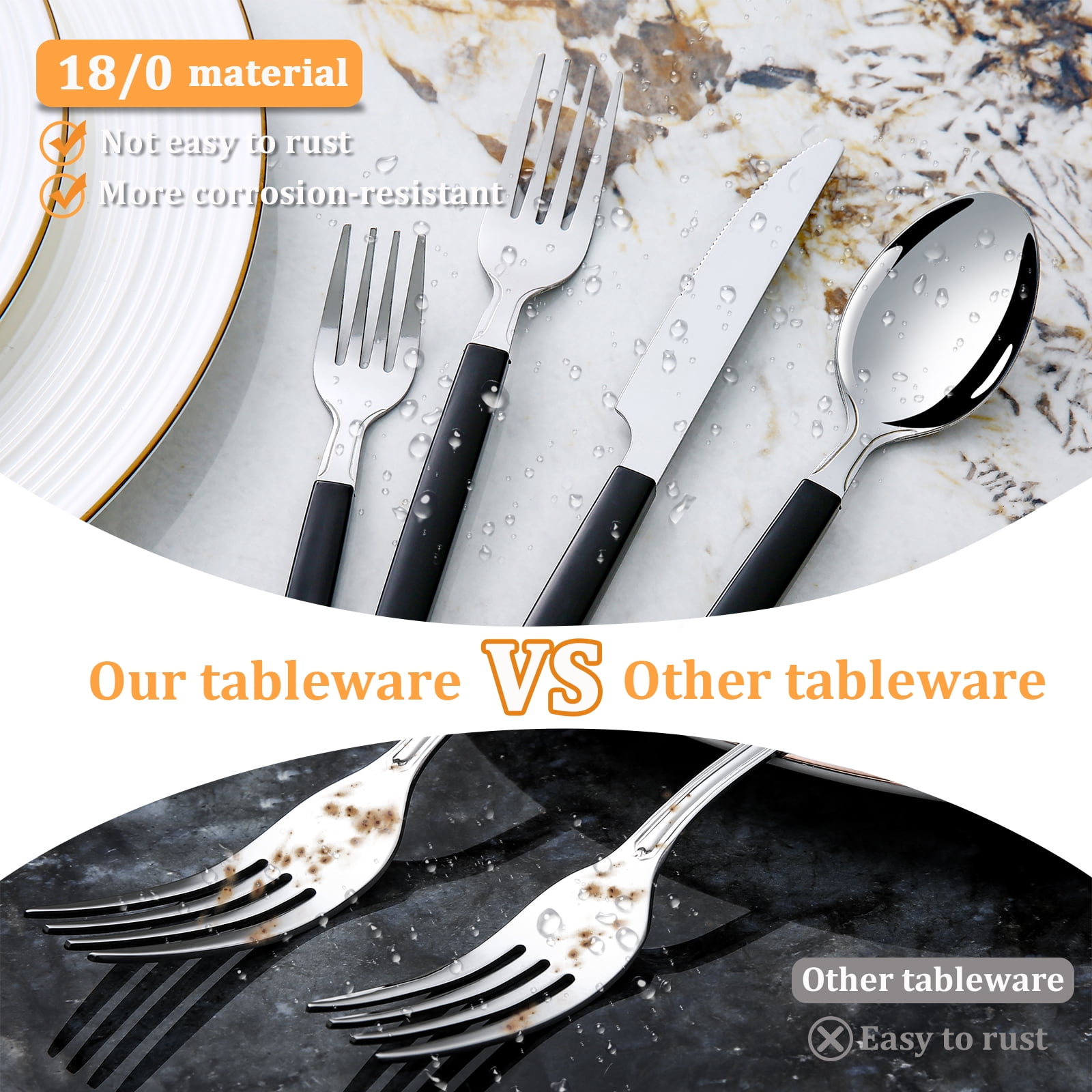 Mainstays 49-Piece Flatware Set with Black Stainless Steel and Organizer Tray Service for 8