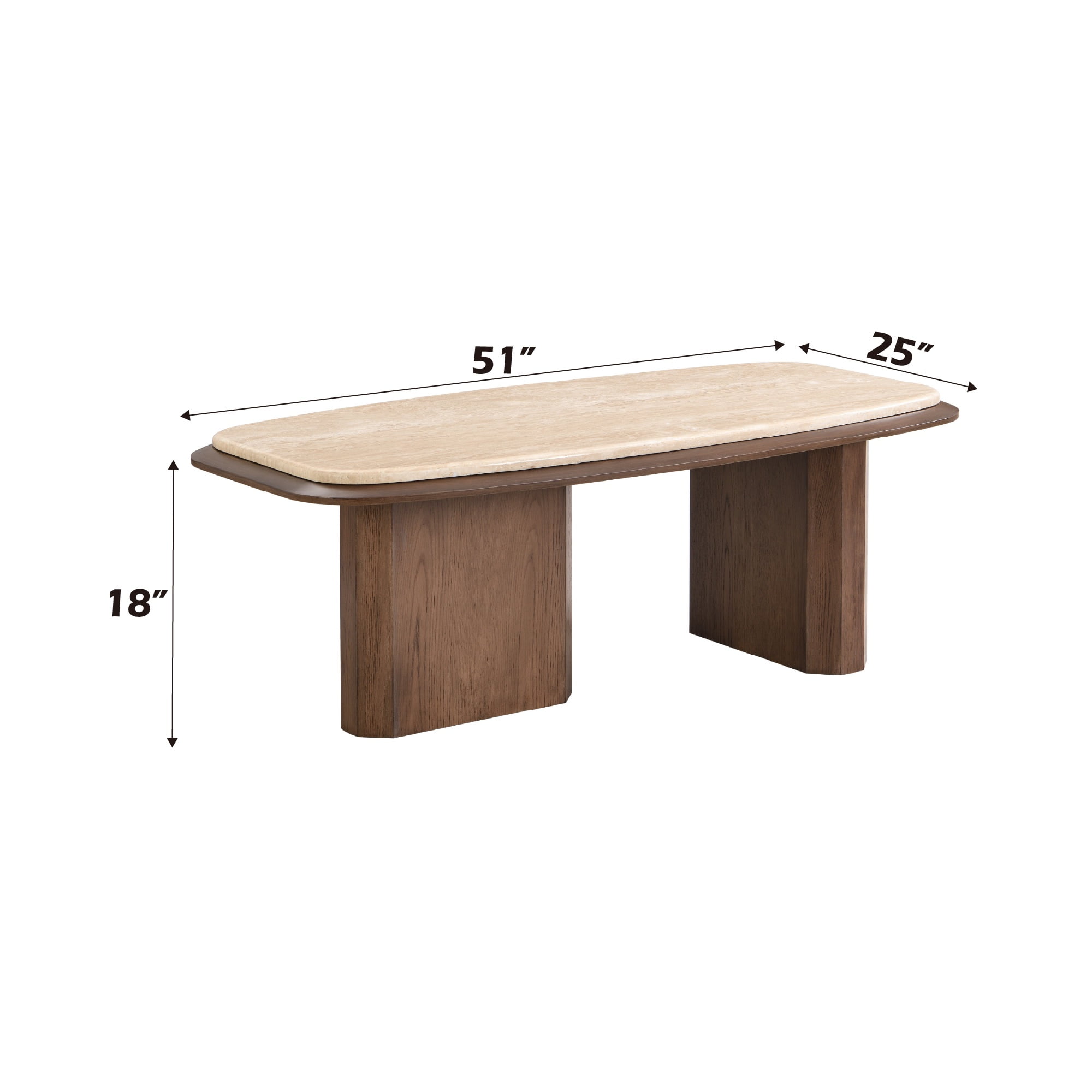 ACME Kasha Coffee Table in Travertine Top & Walnut