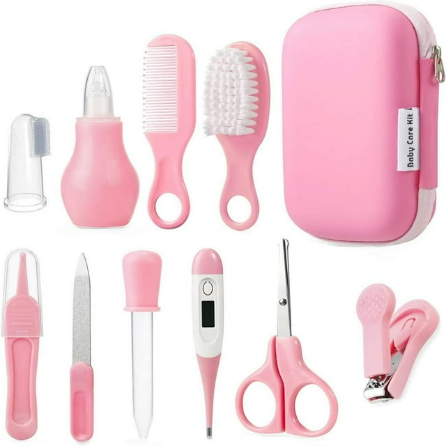 MesaSe Baby Healthcare and Grooming Kit Baby Safety Set Baby Comb Brush Finger Toothbrush Nail Clippers Scissors Nasal Aspirator Baby Essentials Nursery Care Kit (Blue)