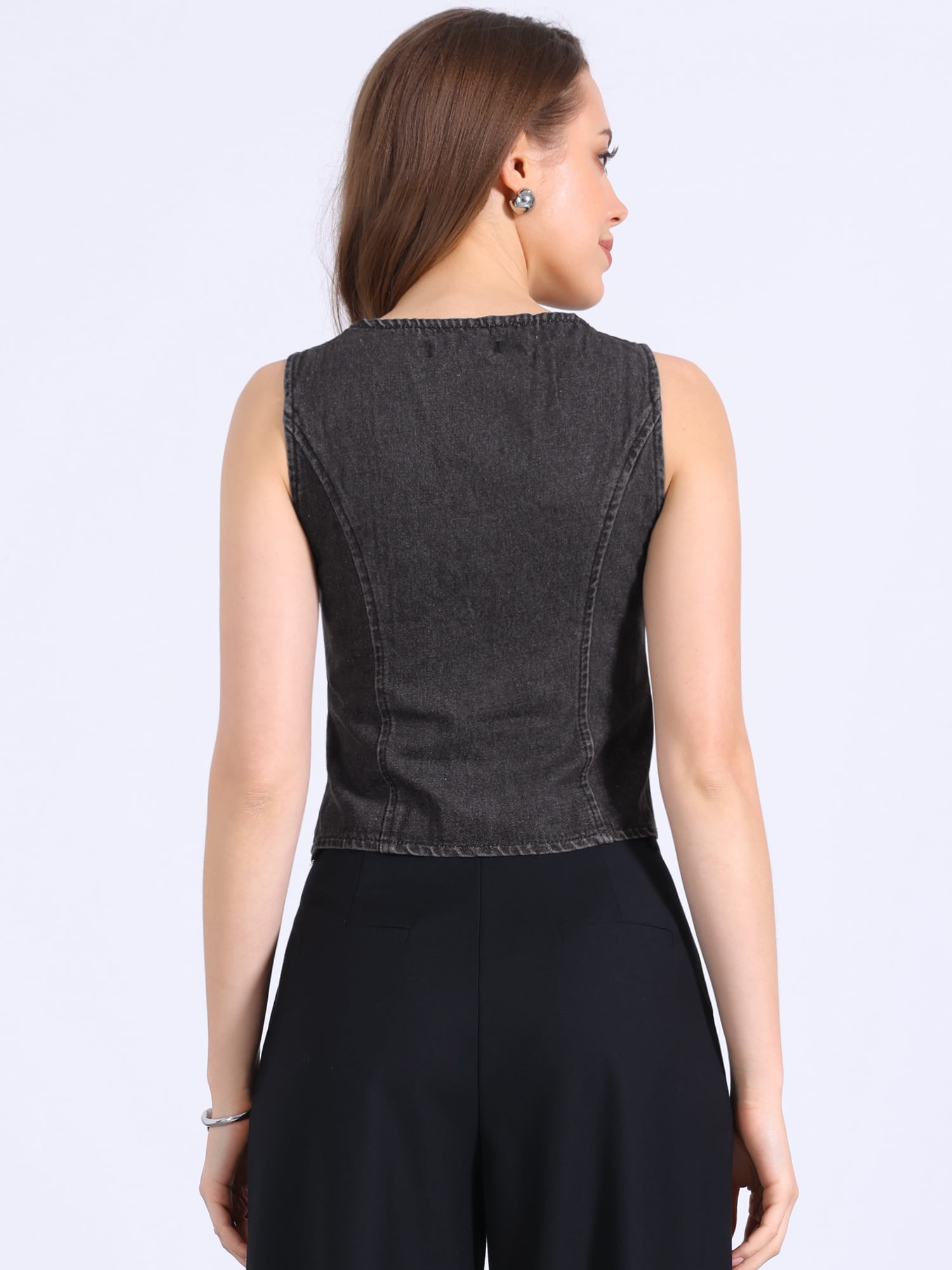DARING DIVA Women's Sleeveless V Neck Casual Waistcoat Vest Jacket L Black