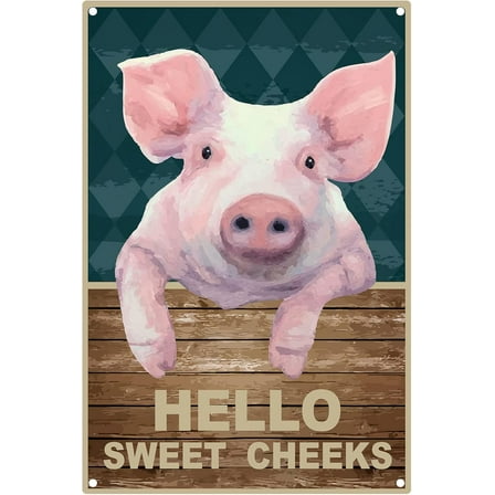 Funny Metal Tin Sign Hello Sweet Cheeks Vintage Pig Sign Wall Decor for Office Home Bathroom Toilet Decor Gifts Best Farmhouse Decor Gift 12 x 8 Inch