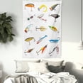 thumbnail image 3 of Fishing Tapestry, Several Fish Hook Equipment Objects Trolling Angling Netting Gathering Activity, Wall Hanging for Bedroom Living Room Dorm Decor, 60W X 80L Inches, Multicolor, by Ambesonne, 3 of 5