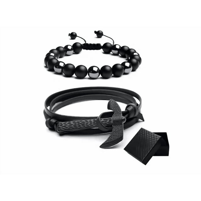 2 Pzs Brazalete Xtellar De Cuentas Obsidiana Y Pulsera color negro Hombre Hacha Diámetro 21 cm