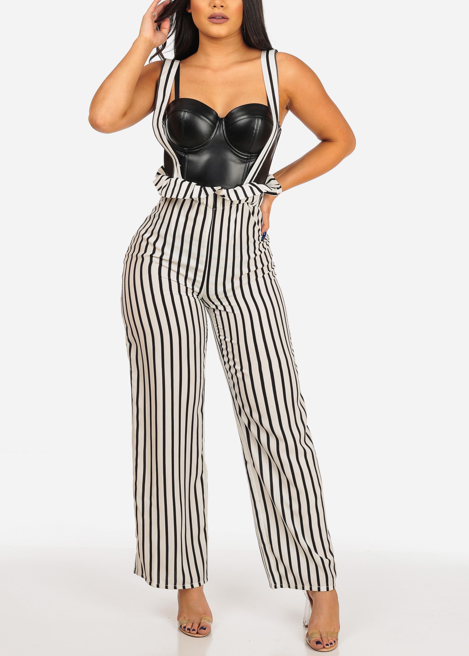 striped vacation sleeveless casual jumpsuit