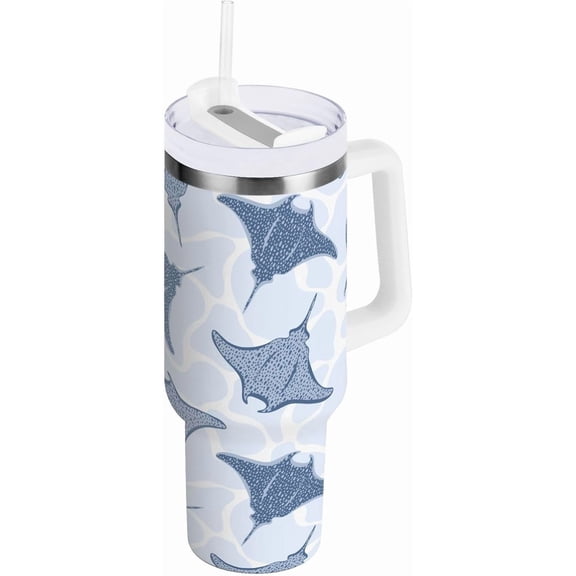 30 oz Tumbler Stingray Fishes Insulated Travel Mug Stainless Steel Vacuum with Handle and Straw Lid Coffee Cup Tea Water Bottles for Sports Work Car Travel Hot Cold Drink