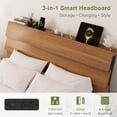 thumbnail image 4 of Feonase Floating Bed Frame Full with Led Lights and Charging Station, Wood Full Size Bed Frame with Storage Headboard, Heavy Duty Metal Slats, No Box Spring Needed, Easy Assembly,Walnut, 4 of 8