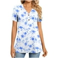 thumbnail image 2 of Sakmal Womens Plus Size Tops Elbow-Length Blue Button Floral V-Neck T-Shirts Womens Shirts, 2 of 7