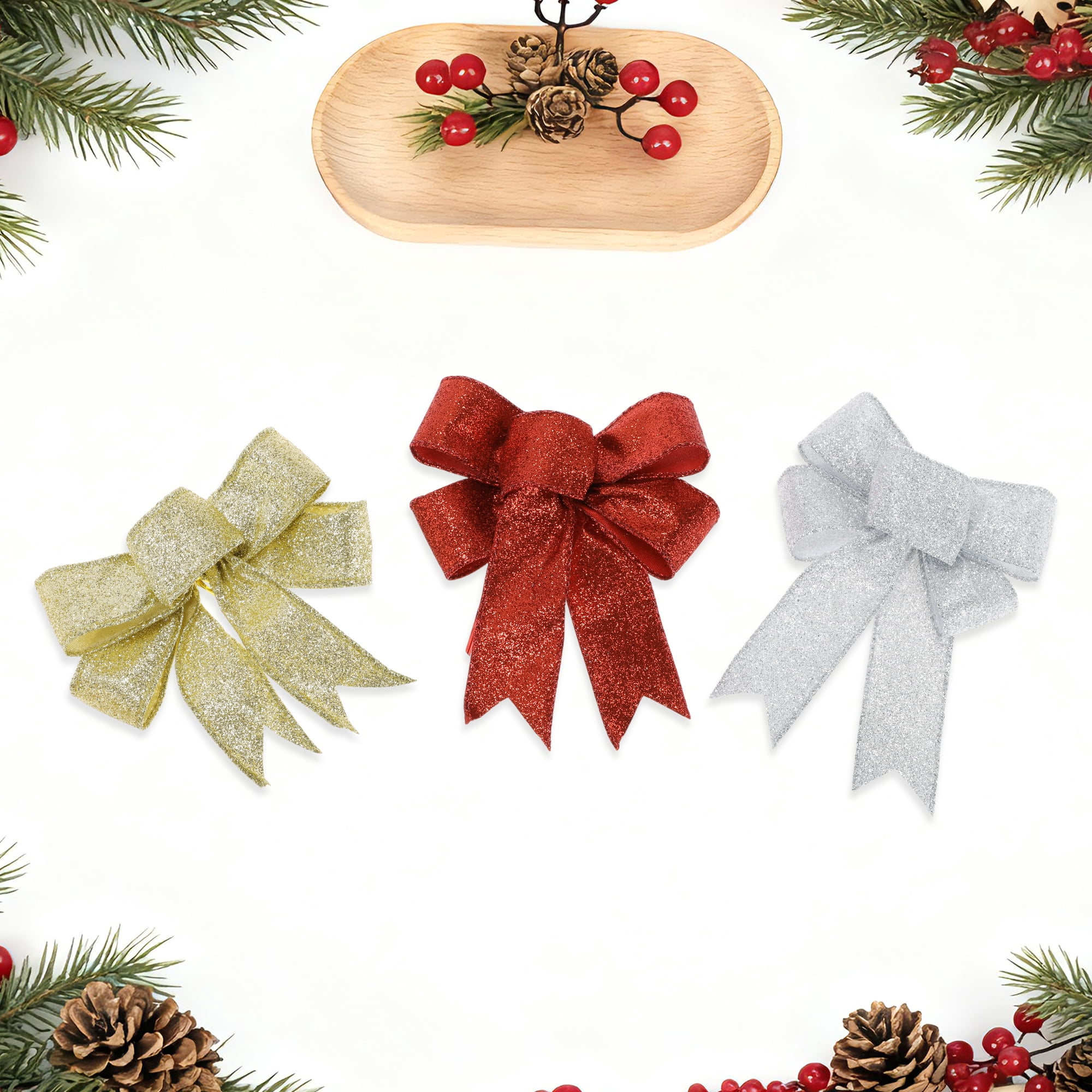 Unique Bargains 2Pcs Fabric Gift Bow Decoration 3.94"x4.72" Red