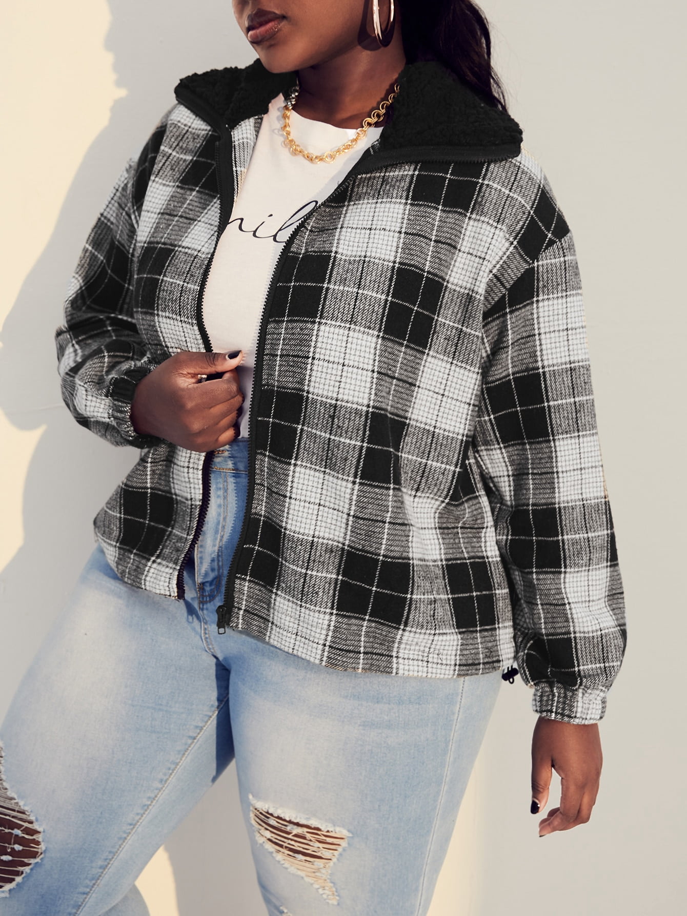 Women's Plus size Plaid Drop Shoulder 