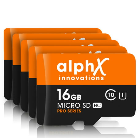 7 Piece Bundle - AlphX 16gb [5 pack] Micro SD High Speed Class 10 Memory Cards for Samsung Galaxy S9, S9+, S8, Note 8, S7, S5, S4 with Bonus Adapter and Sandisk Micro SD Card