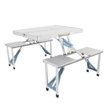 Ktaxon Portable Folding Picnic Table With 4-Person Chair Seats Aluminium Alloy, Sliver