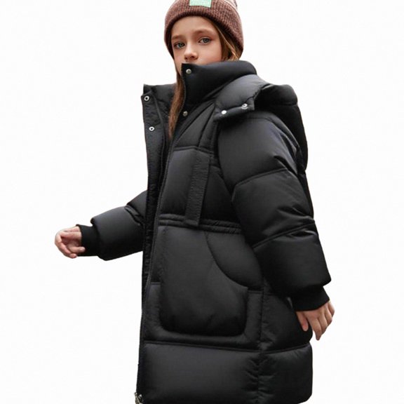 DJDLJWCJ Girls Parka Coat Winter Windproof Thicken Warm Quilted Down Jacket Girls Puffer Jacket Black Size 7