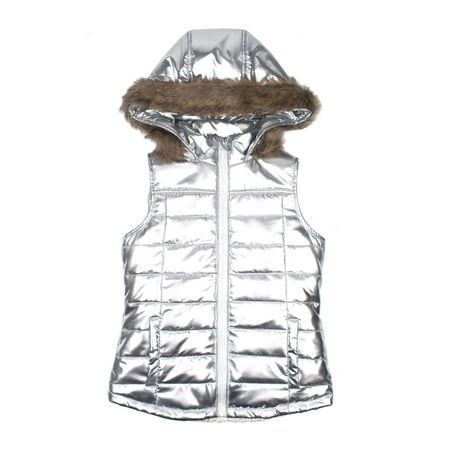 PS FROM AEROPOSTALE Fur Trim Hooded Vest (Little Girls & Big Girls)