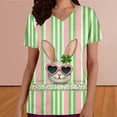 thumbnail image 4 of PiGOGI Women's Casual V-Neck Easter Printed Short Sleeve Pocket Top - Protective Suit Style Blouse for Daily Wear Green 2XL, 4 of 6