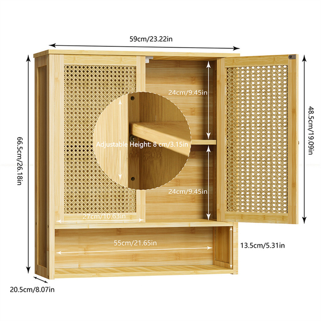 LUVODI Bamboo Bathroom Medicine Cabinet Wall Mounted Rattan Storage Cabinet for Small Spaces Laundry