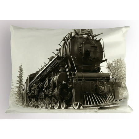 Steam Engine Pillow Sham Antique Northern Express Train Canada Railways Photo Freight Machine Print, Decorative Standard Queen Size Printed Pillowcase, 30 X 20 Inches, Black Grey, by