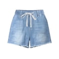 thumbnail image 6 of Women High Rise Ripped Stretchy Jeans Shorts Frayed Raw Hem Casual Denim Shorts Blue S, 6 of 7