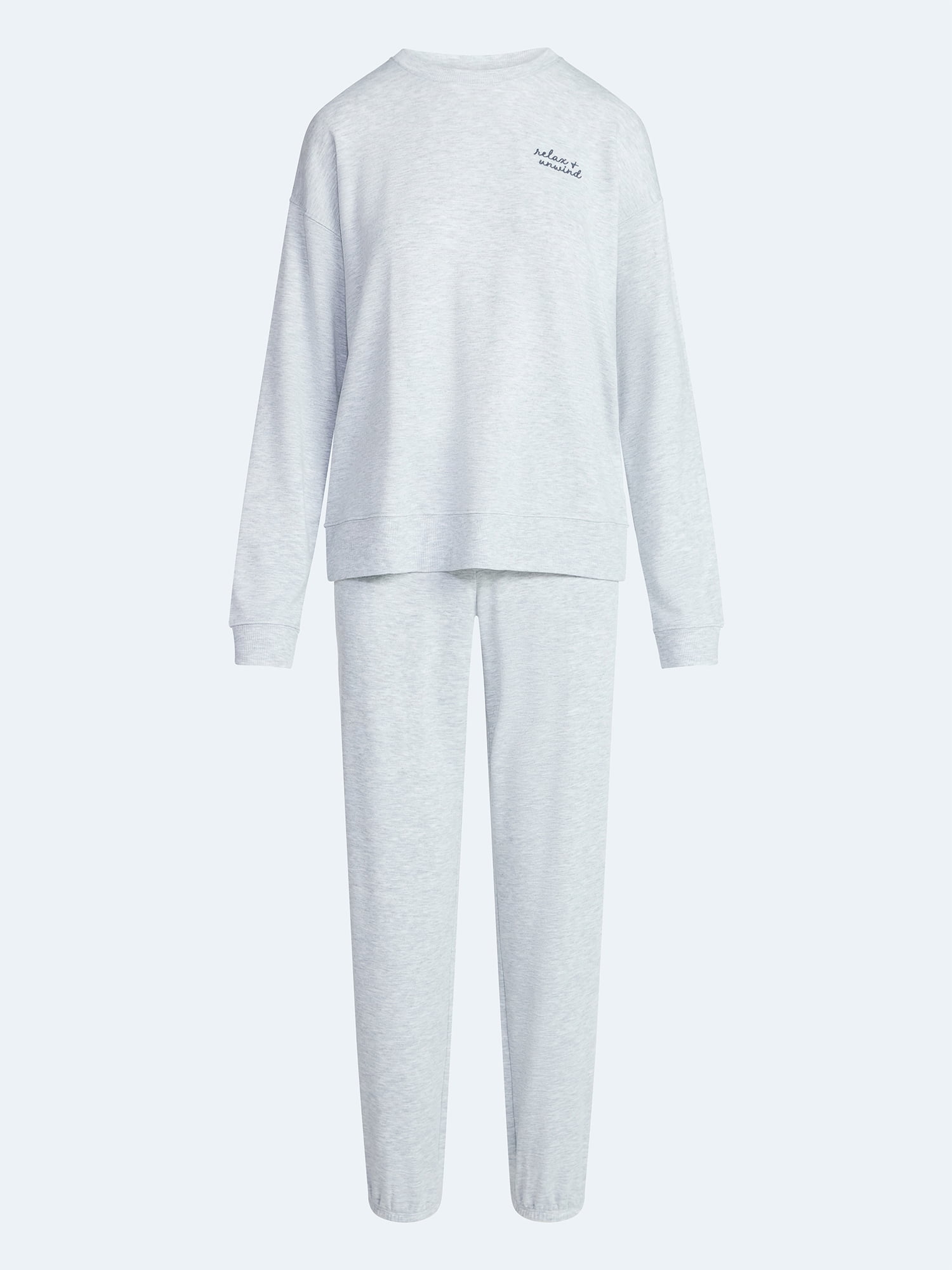 Joyspun Women's French Terry Long Sleeve Sleep Top and Joggers Lounge Set, 2-Piece, Sizes XS-3X