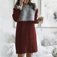 thumbnail image 2 of AOOCHASLIY Clearance Trendy Women Summer Casual Loose Full Sleeve O-Neck Solid Splicing Patchwork Dress, 2 of 5
