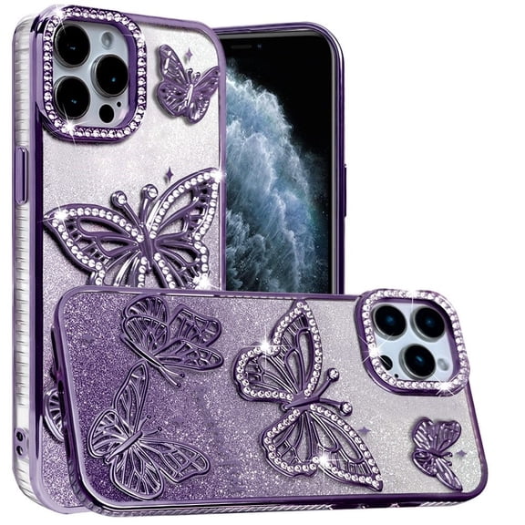 For iPhone 11 Pro MAX (XI6.5) Butterfly Freedom Shimmer Glitter Thick TPU Case Cover - Purple