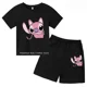 thumbnail image 3 of Conjunto de camiseta de dos piezas con puntadas bonitas para bebé y niño, cuello redondo, informal, manga corta, pantalones cortos de manga corta para niña, 3 of 5