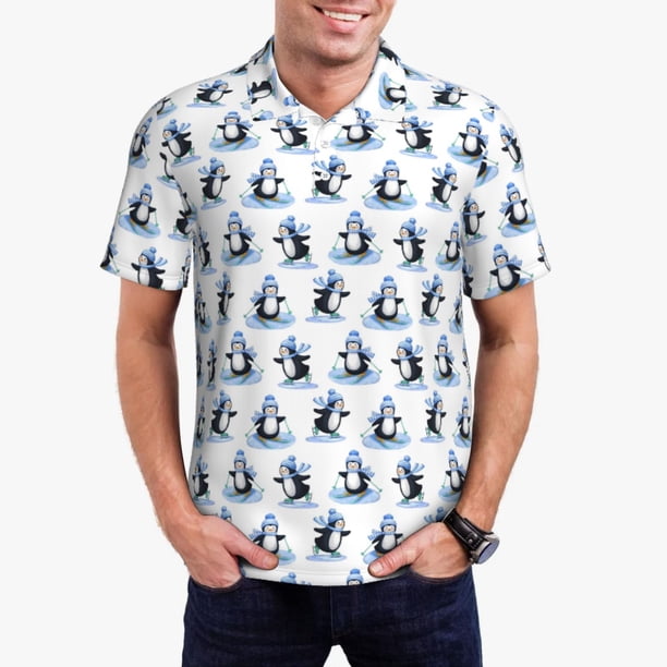 Balery Skiing Penguin Funny Camisa Polo de Hombre con Estampado, de Manga Corta y Tejido Medio, Camisa Tipo Golf Polo-Medium
