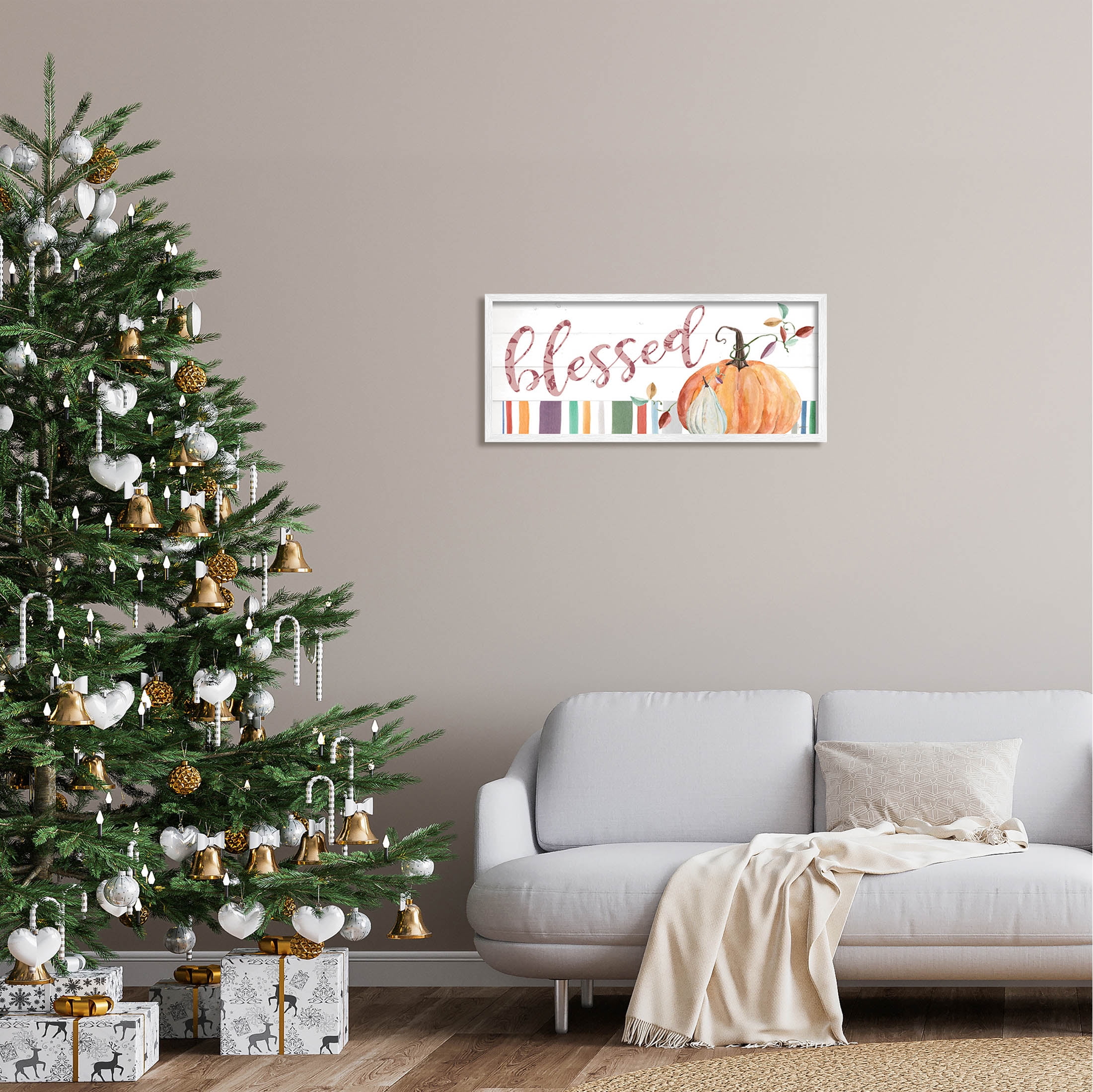 Stupell Industries Blessed Striped Festive Pumpkin Graphic Art White Framed Art Print Wall Art, Design by Livi Finn