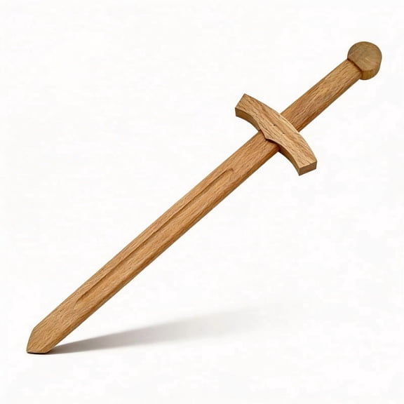 SZCO 17.5" Short Wooden Excalibur Practice Sword, Solid Wood Construction with Medieval Design for Martial Arts Training and Youth Cosplay