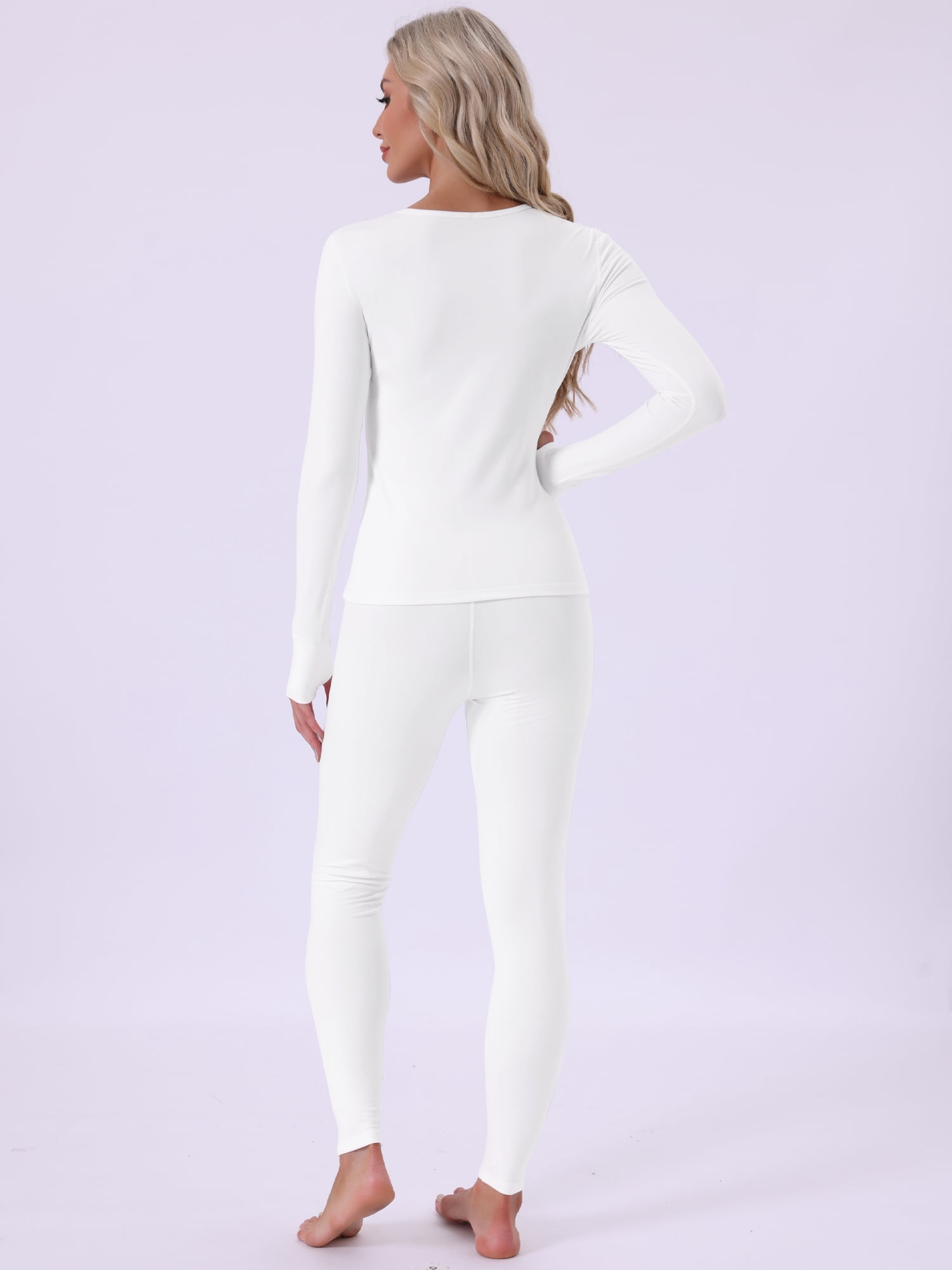 DARING DIVA Women's Thermal Sets Underwear Long Sleeve Fleece with Leggings L White