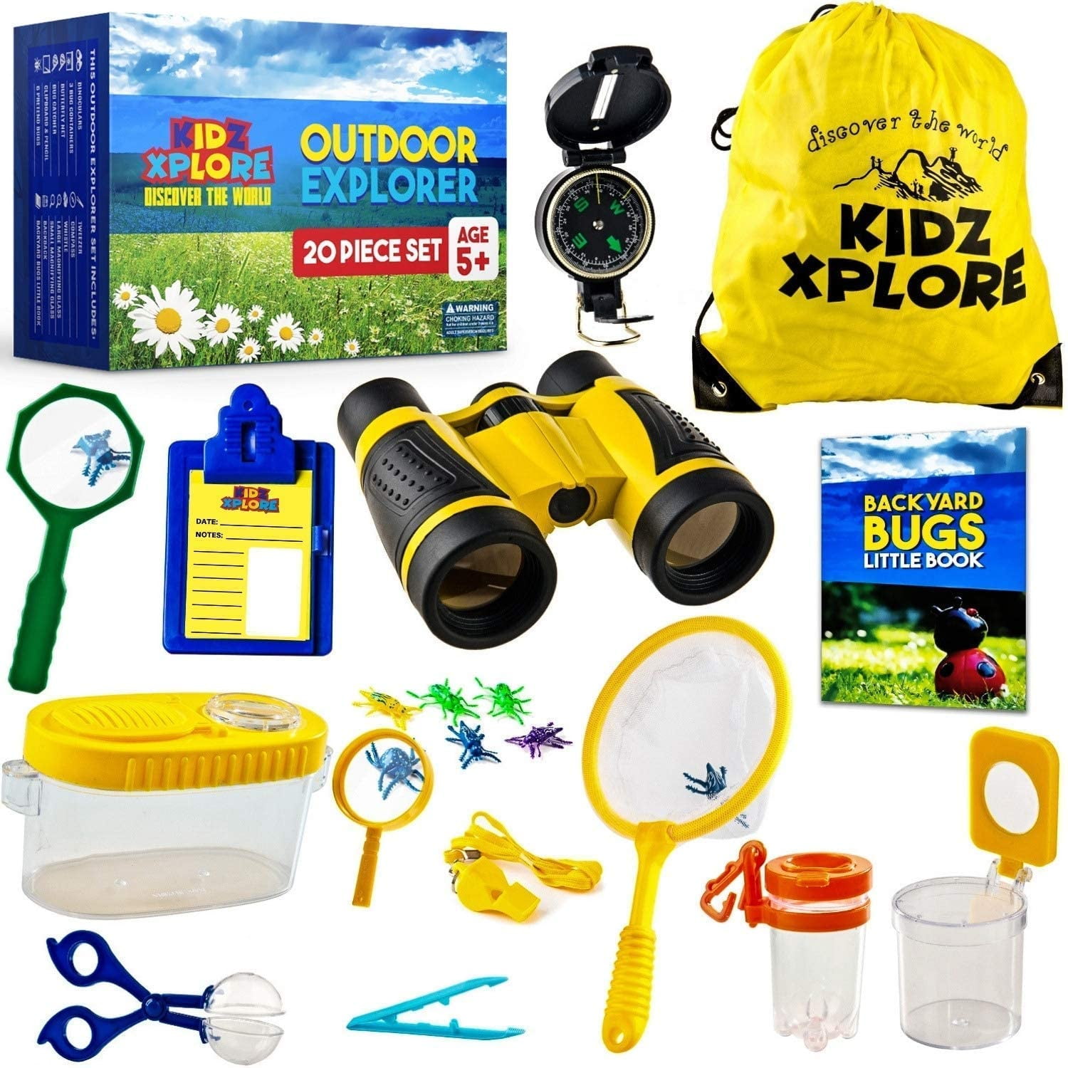 Joyjoz Outdoor Exploration Kit Explorer Kit for Kids with Bug Catcher Compass, 