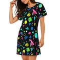 thumbnail image 3 of Ratiio Geometric 1980s Styled Print Women's Short-sleeved Nightdress - Casual A-line Sleeveless Sleepwear Dress for Summer, Comfortable and Breathable, 3 of 6