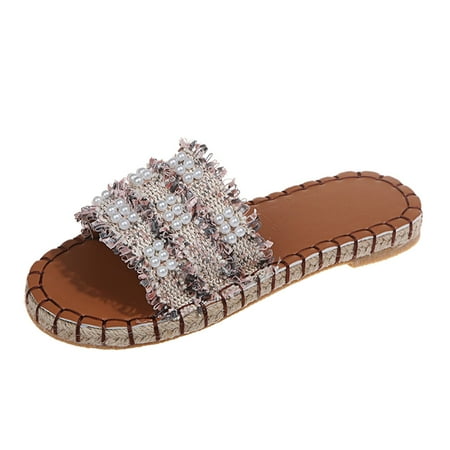 

knqrhpse slippers for women Fashion Summer Slip-On Pearl Beach Open Toe Breathable Shoes womens slippers house slippers for women