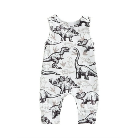 

Baby Girls Boys Summer Casual Jumpsuit Sleeveless O Neck Dinosaur/Fish Print Romper