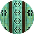 thumbnail image 1 of Ahgly Company Machine Washable Indoor Round Southwestern Turquoise Blue Country Area Rugs, 4' Round, 1 of 4