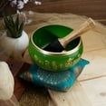 thumbnail image 6 of Ajuny Tibetan Buddhist Brass Singing Bowl - Arrow Design Green OM Bell Meditation Sound - 4 inch Diameter for Relaxation and Meditation Accessories - Stick and Cushion Included, 6 of 7