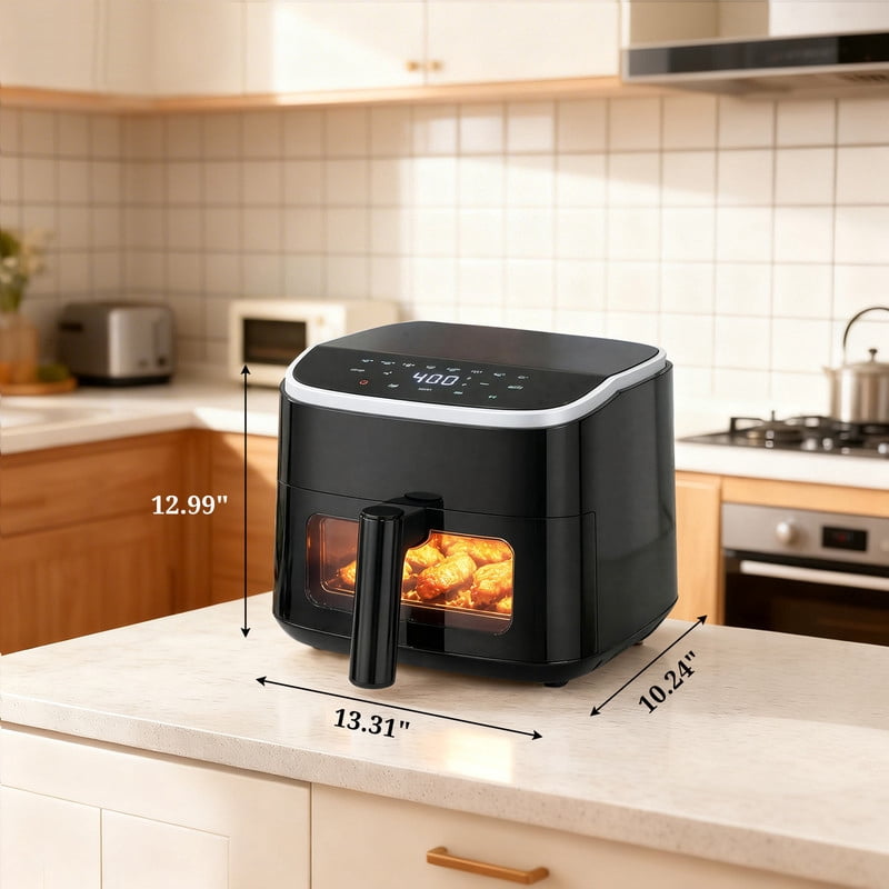 Simenmax 4QT Air Fryer with Visible Window, 1500W Compact Air Fryer with 8 Presets, Digital Touchscreen Air Fryer with Auto Shut Off, Black