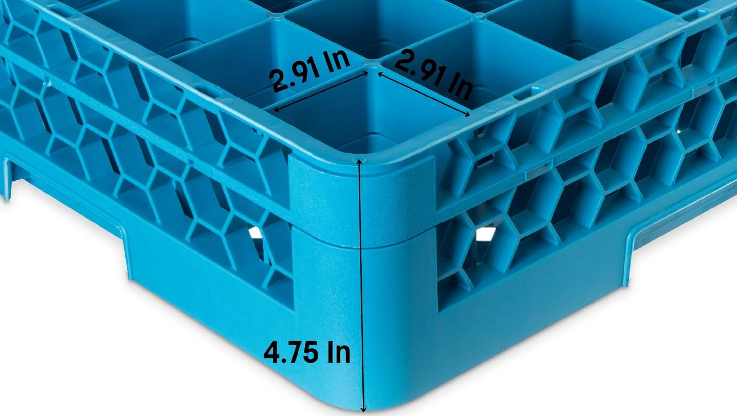 Opticlean Divided Glass Rack with 36 Compartments, Blue, 19.88 x 19.88 x 5.50 Inches for Kitchen and Restaurant