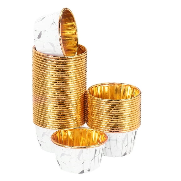 Uxcell 50 Pcs Single-sided Aluminum Foil Cupcake Liners, Greaseproof Muffins Baking Cupcakes for Wedding Birthday Party Decoration, Black (Round-Pattern)