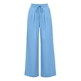 thumbnail image 5 of Womens Wide Leg Sweatpants Pleated Elastic Waist Tie Flowy Lounge Pants Winter Casual Light Blue XL, 5 of 5