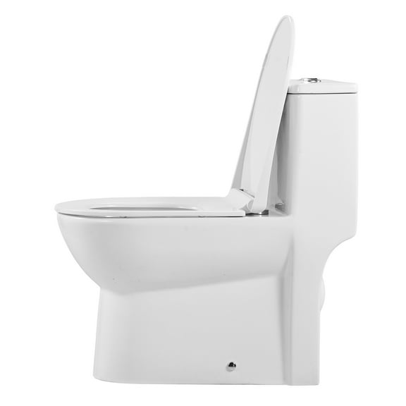 KFFKFF One-Piece Elongated Toilet with Dual-Flush 1.1/1.6 GPF, Bathroom Toilet with Comfortable Chair-Height Seat, Standard Height, Easy-to-Clean Skirted Design, 10-Inch Rough-In, White and Silver