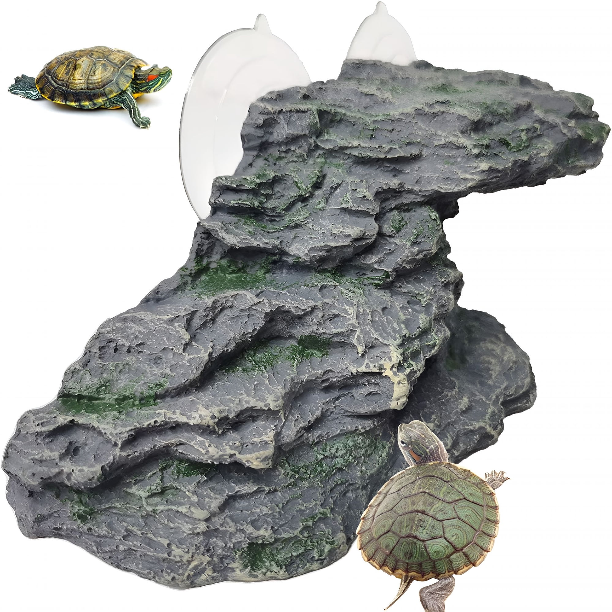 XIBUFE Turtle Basking Platform Baby Tortoise Climbing Ramp Shale Reptiles Dock Resting Terrace Stone Aquarium Ornament Rock Landscaping Decoration for Frogs Newts (Medium Size:8.2”Lx3.3”Wx3.1”H)