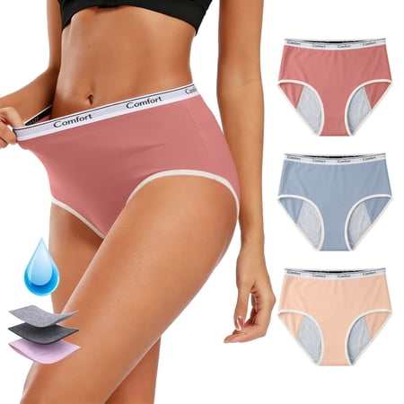 Airmenty Period Underwear for Women High Waisted Briefs Leak proof Breathable Menstrual Panties 3 Pack
